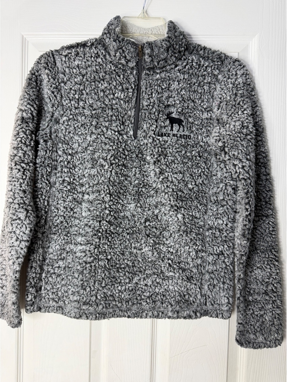 MV Sport Lake Placid Moose Sherpa Fleece Pullover Gray Size S/M Quarter Zip